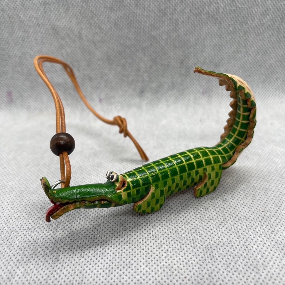 Hand-Painted Green Crocodile Reptile bag charm key charm